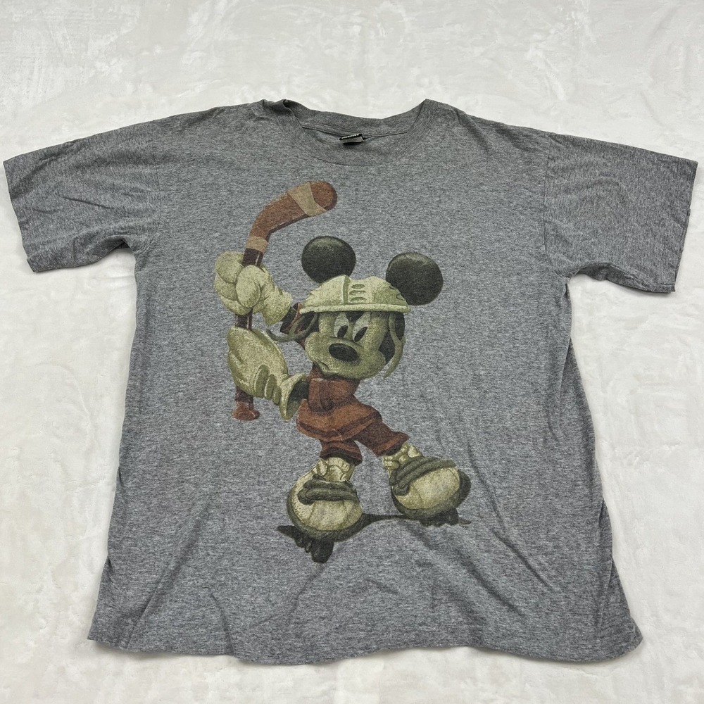 Mickey Unlimited Graphic T-Shirt Mens XL Gray Hockey Mickey Mouse Vintage